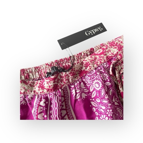 new Gypsy05 ꧁ Mixed Print Rayon Voile Fringe Shorts ꧂ Hot Pink Large ꧂ Festival - Picture 8 of 16